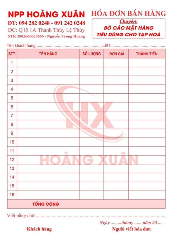 Hóa đơn Hoàng Xuân